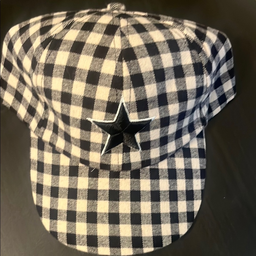 Nicole Marciano Black and cream Gingham Cap with Star NWT
